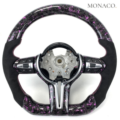 Custom carbon fiber steering wheel for BMW M2 F87, M3 F80, 3 Series F30, 5 Series F10, X5 (2012–2020): Pink Forged Carbon