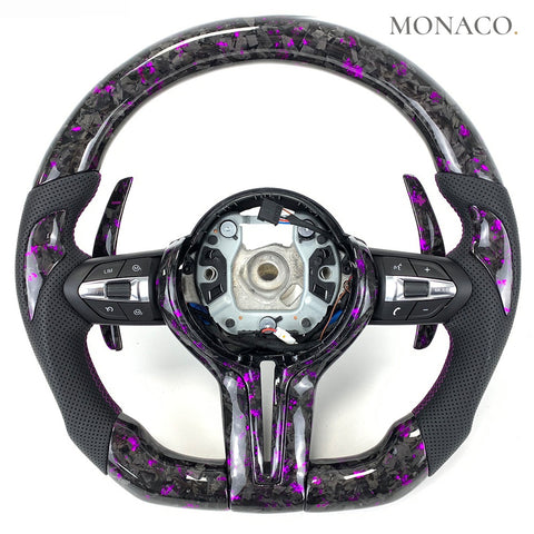 Custom carbon fiber steering wheel for BMW M3 F80, M4 F82, 3 Series F30, 5 Series F10 & M5 (2012–2020): Purple Forged Carbon