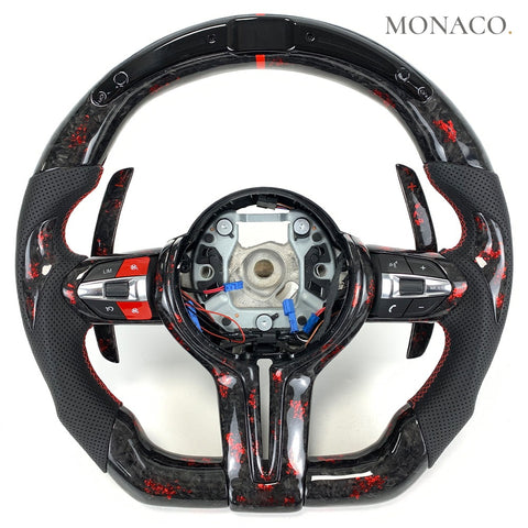 Custom carbon fiber steering wheel for BMW M2 F87, M3 F80, M4 F82, 3 Series F30, 2 Series F22 (2012–2020): Red Forged Carbon
