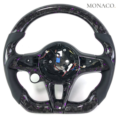 Custom carbon fiber steering wheel for Alfa Romeo Giulia Stelvio (2016–2019): Black Smooth Leather Purple Powder Forged Carbon