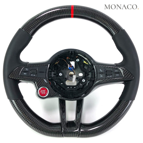 Custom carbon fiber steering wheel for Alfa Romeo Giulia Stelvio (2016–2019): Black Smooth Leather Carbon