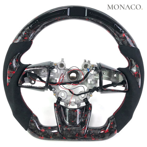 Custom carbon fiber steering wheel for Kia Stinger (2018–2023): LED Red Powder Forged Carbon