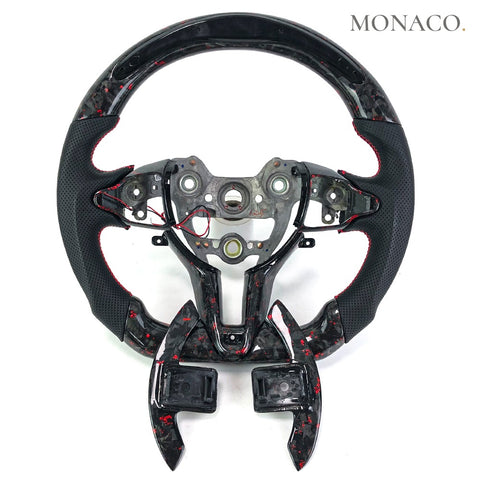 Custom carbon fiber steering wheel for Hyundai Elantra N i30N i20N (2019–2023): LED Red Powder Forged Carbon