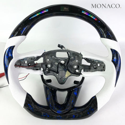Custom carbon fiber steering wheel for Cadillac XT5 XT4 CT4 CT5 CT6 (2017–2024): White Perforated Leather LED Forged Carbon