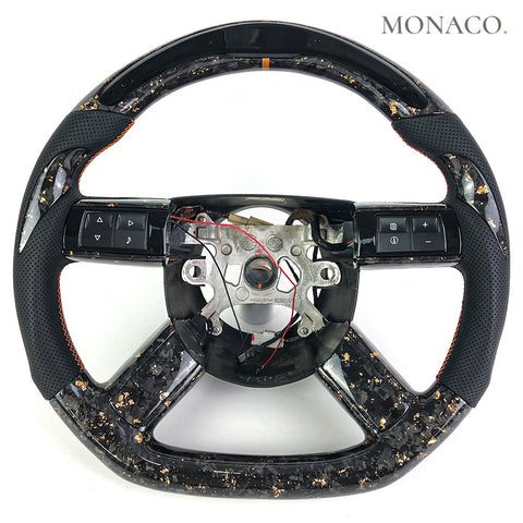 Custom carbon fiber steering wheel for Chrysler 300 300C SRT8, Dodge Charger Magnum (2005–2010): Perforated Leather LED Gold Forged Carbon