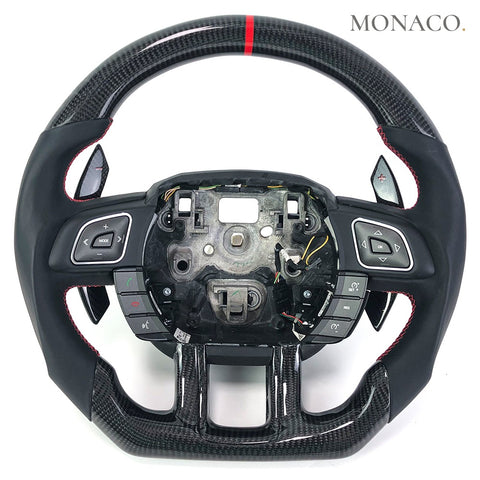 Custom carbon fiber steering wheel for Land Rover Range Rover Evoque Discovery (2013–2020): Black Perforated Leather Carbon
