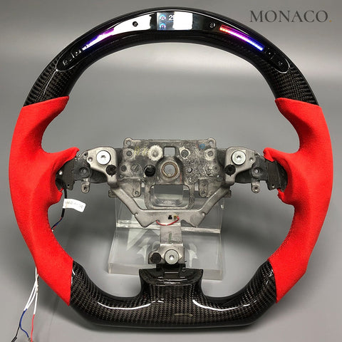 Custom carbon fiber steering wheel for Mazda Mazda3 Mazda6 RX-8 CX-5 CX-7 CX-30 CX-90 (2012–2024): Red Suede LED Carbon