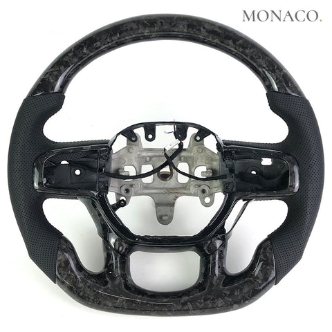 Custom carbon fiber steering wheel for Dodge Ram 1500 (2019–2024): Black Perforated Leather Forged Carbon
