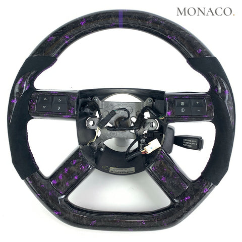Custom carbon fiber steering wheel for Chrysler 300 300C, Dodge Charger Magnum (2005–2010): Black Suede Purple Forged Carbon