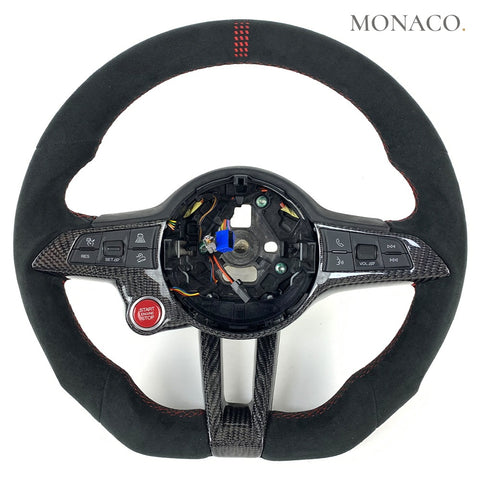 Custom carbon fiber steering wheel for Alfa Romeo Stelvio Giulia (2017–2023): All Black Suede Carbon