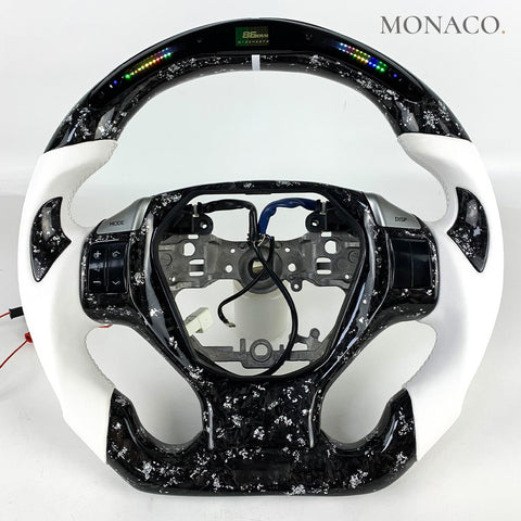 Custom carbon fiber steering wheel for Lexus IS300 IS350 ES LC500 LC500h RX (2014–2022): White Smooth Leather LED Forged Carbon
