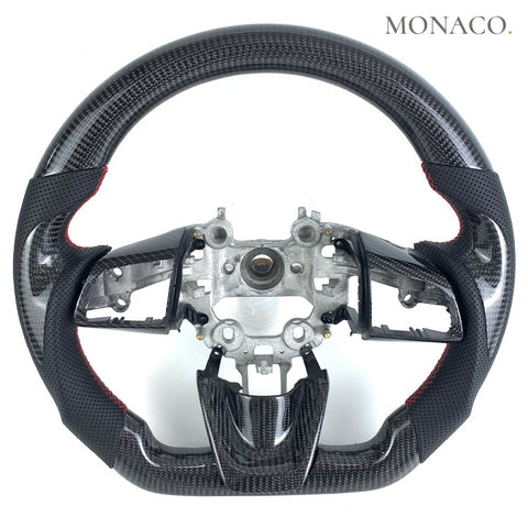 Custom carbon fiber steering wheel for Kia Stinger GT (2018–2019): Black Perforated Leather Carbon