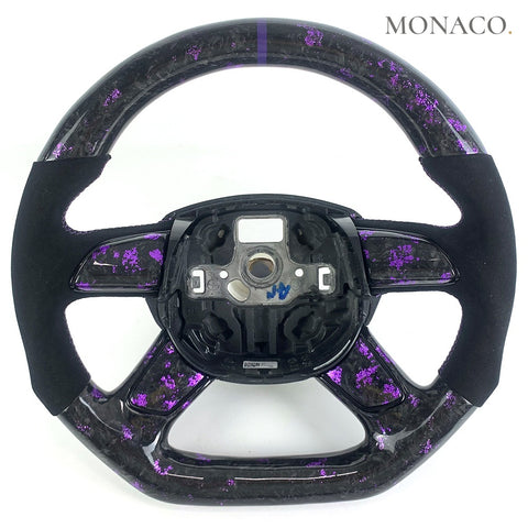 Custom carbon fiber steering wheel for Audi A3 A4 A5 A6 Q7 B7 B8 C6 C7 (2012–2014): Purple Powder Forged Carbon