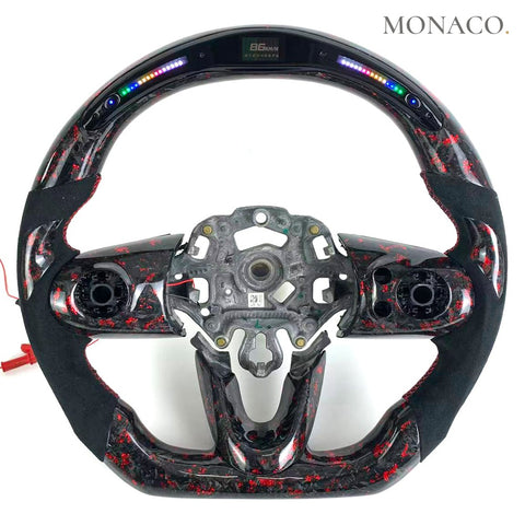 Custom carbon fiber steering wheel for Mini Cooper Cooper S & JCW F55 F56 F57 (2014–2026): Red Forged Carbon