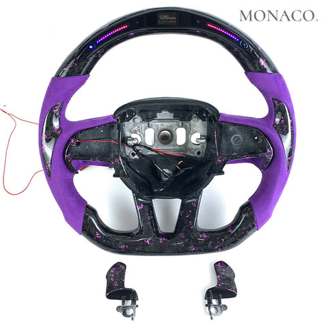 Custom carbon fiber steering wheel for Dodge Challenger Charger SRT (2015–2025): Purple Suede LED Forged Carbon