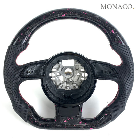 Custom carbon fiber steering wheel for Audi A3 A4 A5 A6 A7 C7 B8.5 RS3 RS6 RS7 (2013–2018): Pink Powder Forged Carbon