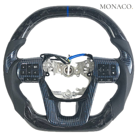 Custom carbon fiber steering wheel for Toyota Hilux Land Cruiser Prado Tacoma (2016–2023): Blue Forged Carbon