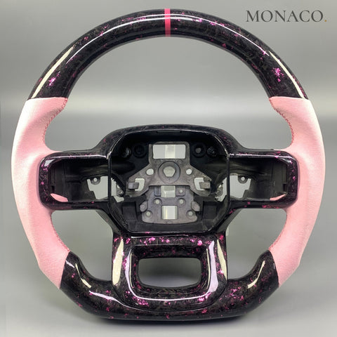 Custom carbon fiber steering wheel for Ford F-150 Raptor (2019–2024): Pink Suede Forged Carbon