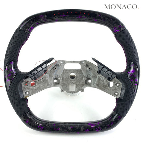 Custom carbon fiber steering wheel for Chevrolet Corvette C8 (2020–2024): LED Purple Powder Forged Carbon