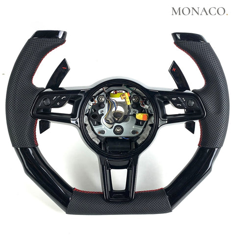 Custom carbon fiber steering wheel for Porsche Cayenne Macan 992 718 911 Panamera Turbo (2017–2024): Piano Black Carbon