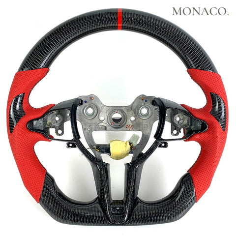 Custom carbon fiber steering wheel for Hyundai Elantra N i30N i20N (2019–2024): Red Perforated Leather Carbon