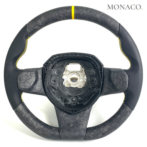 Custom carbon fiber steering wheel for Lamborghini Aventador LP700 (2015–2018): Black Perforated Leather Matte Forged Carbon