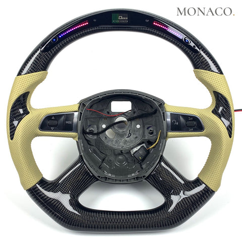 Custom carbon fiber steering wheel for Audi A3 A4 A5 A6 A8 Q5 Q7 B7 B8 C6 C7 (2005–2016): LED Carbon