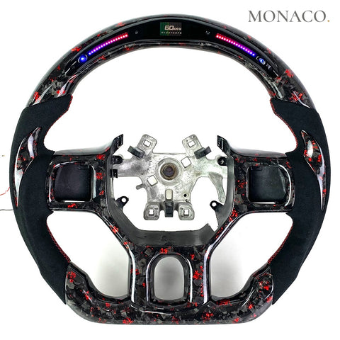 Custom carbon fiber steering wheel for Dodge Ram 1500 2500 3500 (2013–2018): Black Suede LED Red Powder Forged Carbon