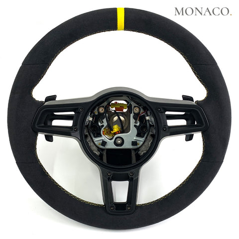 Custom carbon fiber steering wheel for Porsche Panamera Cayenne 718 Cayman Taycan 911 991 992 (2012–2024): All Black Suede