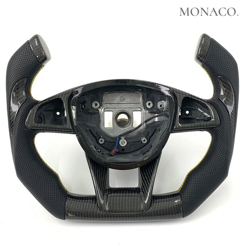 Custom carbon fiber steering wheel for Mercedes-Benz AMG W204-W205, C300-E300, GLC-GLA-GLE, CLS (2007–2021): Perforated Leather