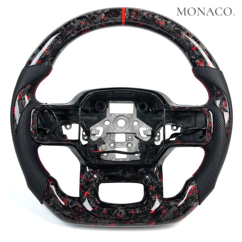 Custom carbon fiber steering wheel for Ford F-150 Raptor F-250 (2021–2025): Red Forged Carbon