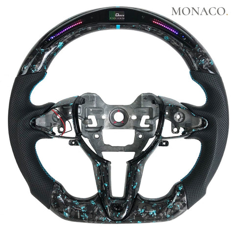 Custom carbon fiber steering wheel for Hyundai Elantra N i30N (2021–2023): LED Blue Forged Carbon