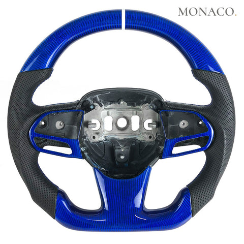 Custom carbon fiber steering wheel for Chrysler 300C (2015–2023): Blue Carbon