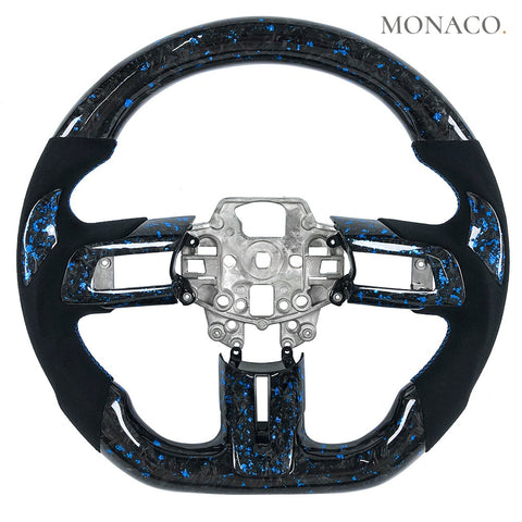 Custom carbon fiber steering wheel for Ford Mustang GT S550 (2015–2023): Blue Forged Carbon