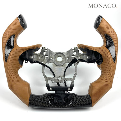 Custom carbon fiber steering wheel for Lexus IS ES LC NX LS GS CT GS F RC F (2014–2022): Brown Perforated Leather Carbon