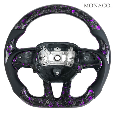 Custom carbon fiber steering wheel for Dodge Charger (2015–2023): Black Smooth Leather Purple Forged Carbon