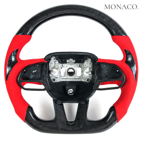 Custom carbon fiber steering wheel for Dodge Charger Challenger (2015–2023): Red Suede Honeycomb Carbon
