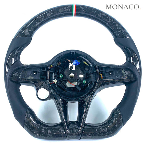 Custom carbon fiber steering wheel for Alfa Romeo Giulia Stelvio (2016–2019): Smooth Leather Forged Carbon