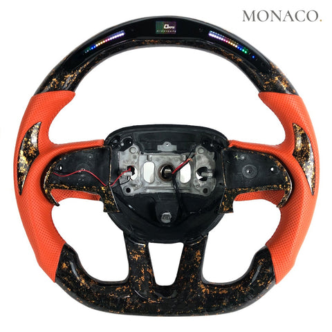 Custom carbon fiber steering wheel for Dodge Charger Challenger Hellcat (2015–2023): LED Gold Forged Carbon