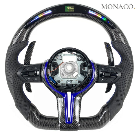 Custom carbon fiber steering wheel for BMW M3 F80, M4 F82, 3 Series F30, 5 Series F10 & M5 (2012–2020): LED Display Carbon