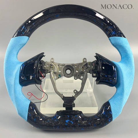 Custom carbon fiber steering wheel for Lexus IS GS ES RX NX LS UX (2014–2022): Blue Suede LED Forged Carbon