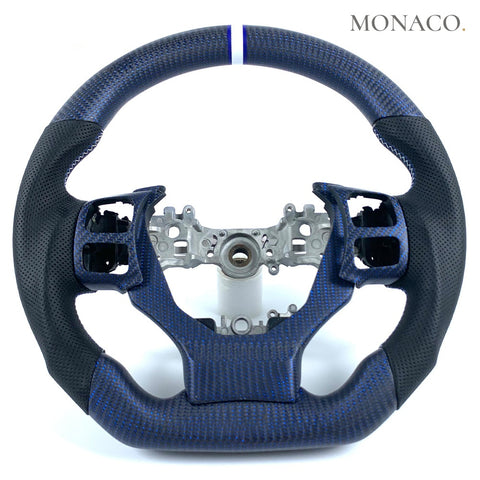 Custom carbon fiber steering wheel for Lexus IS NX RX350 GS350 RC GX ES (2014–2022): Perforated Leather Blue Matte Carbon