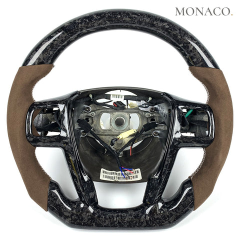 Custom carbon fiber steering wheel for Chrysler 300 300C (2011–2023): Brown Suede Forged Carbon