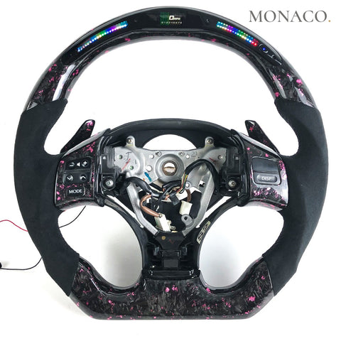 Custom carbon fiber steering wheel for Lexus IS250 IS350 IS F (2010–2014): LED Pink Forged Carbon
