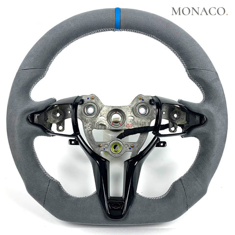 Custom carbon fiber steering wheel for Hyundai i30N i20N Elantra N-Line (2017–2023): Grey Suede Full Leather