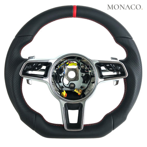 Custom carbon fiber steering wheel for Porsche 911 Cayenne Panamera Macan Taycan 718 (2017–2024): Full Leather