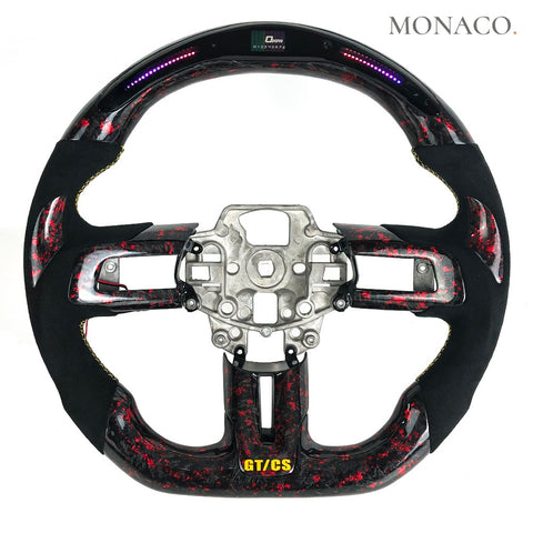 Custom carbon fiber steering wheel for Ford Mustang S550 GT EcoBoost Shelby (2015–2023): LED Red Forged Carbon