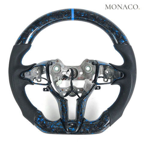 Custom carbon fiber steering wheel for Hyundai Elantra N CN7 i30N PD (2021–2023): Blue Forged Carbon