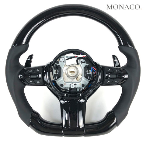 Custom carbon fiber steering wheel for BMW M3 F80, M4 F82, 3 Series F30, 4 Series F32, 5 Series F10 (2012–2020): Piano Black