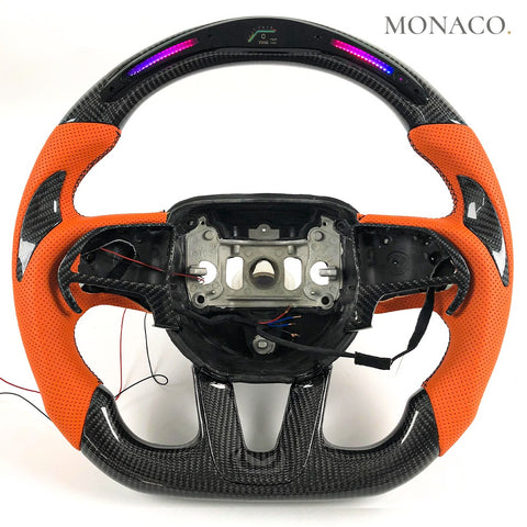 Custom carbon fiber steering wheel for Dodge Challenger Charger Hellcat (2015–2023): LED Carbon